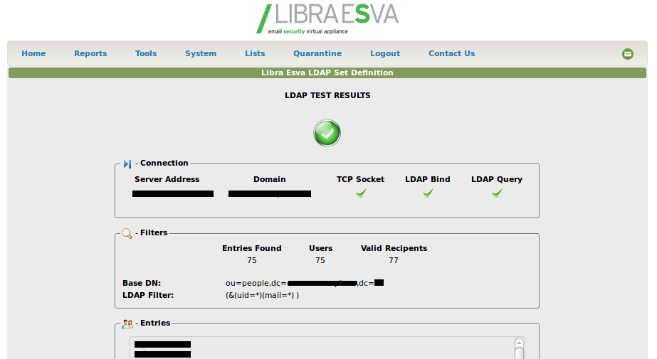 Configurazione LDAP con successo